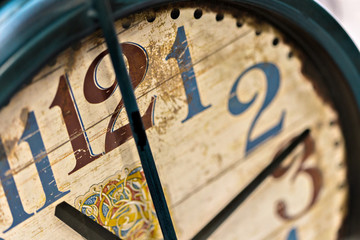 old and big wooden clock close up