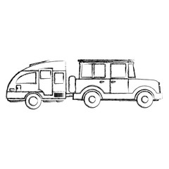 Off road sport truck with caravan trailer icon vector illustration