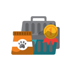 pet travel carrier bag and food vector illustration