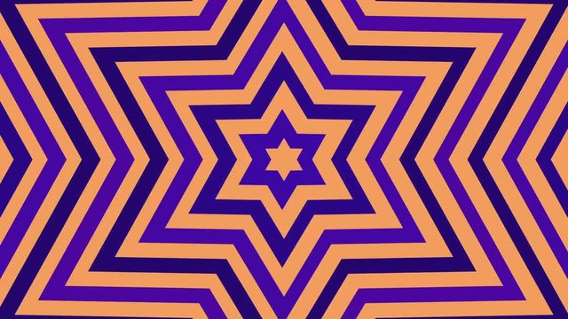Infinite birth of a six-pointed star purple white gold color. Tunnel of Hexagram David Star. Seamless loop animation. Disco club twinkle.