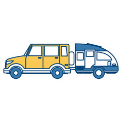 SUV sport vehicle with caravan trailer icon vector illustration
