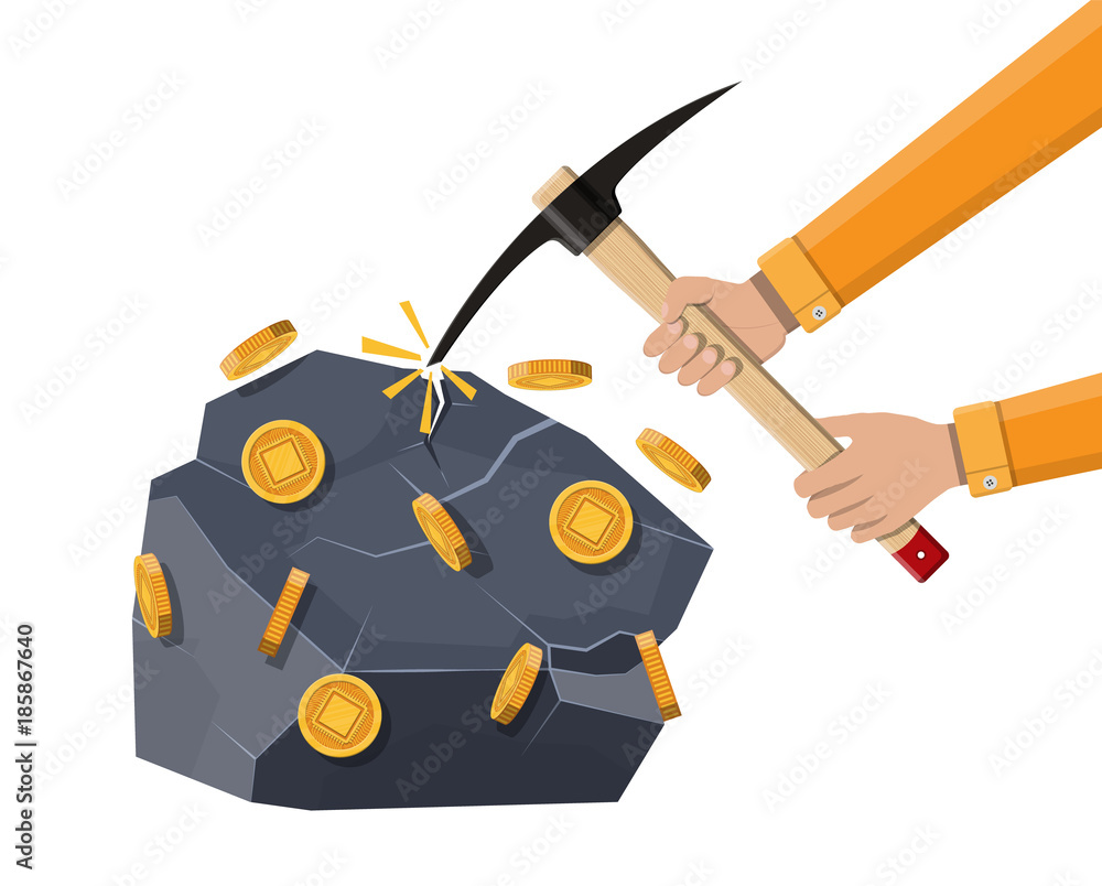 Poster golden coin with computer chip.