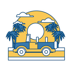 Off road sport truck between mountains landscape icon vector illustration