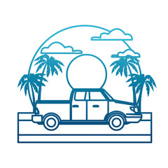 Pick up vehicle on sunset landscape icon vector illustration
