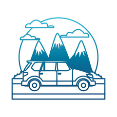 SUV sport vehicle between mountains landscape icon vector illustration