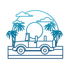 Off road sport truck on sunset landscape icon vector illustration