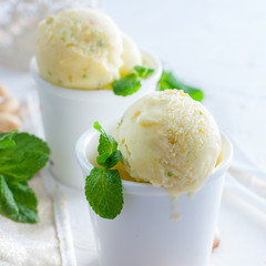 Homemade pistachio ice cream, square