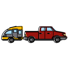 Pick up vehicle with caravan trailer icon vector illustration