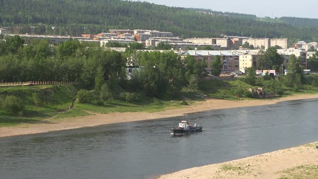 Ship on the Lena River in the city of Ust-Kut
