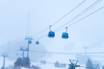 Ski Lift in Naeba ski resort, Japan with snow