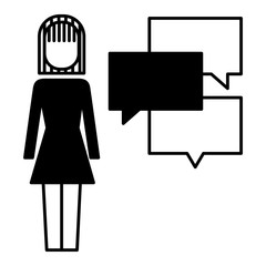 businesswoman with speech bubbles communication vector illustration