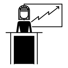 businesswoman podium presentation board diagram vector illustration  style