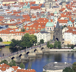 panoramic view and the famous Charles bridge in Prague  Czech Republic