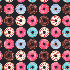 Fototapeta premium Watercolor tasty donuts pattern