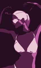 Beautiful sexy dancing girl. Pretty woman silhouette. Front view.