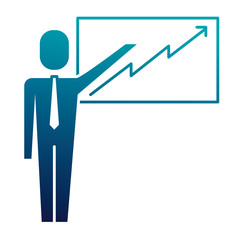 businessman pointing presentation board success arrow vector illustration  blue image