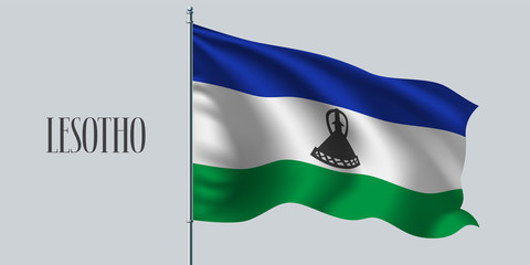 Lesotho waving flag on flagpole vector illustration
