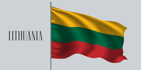 Lithuania waving flag on flagpole vector illustration