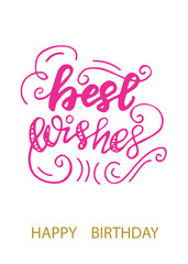 Greeting card design with lettering Happy Birthday. Vector illustration.