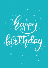 Greeting card design with lettering Happy Birthday. Vector illustration.