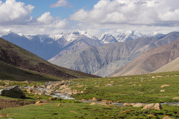 Fototapeta na wymiar Beautiful Himalaya mountains landscape in summer season, Leh, Ladakh, Jammu Kashmir, India