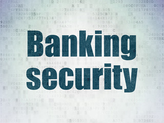 Protection concept: Painted blue word Banking Security on Digital Data Paper background