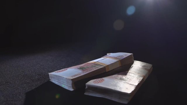 Russian money in dark in smoke