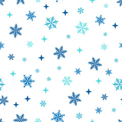 Snowflakes seamless pattern. Snow falls background. Symbol winter, Merry Christmas holiday, Happy New Year celebration Vector illustration