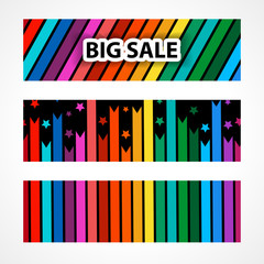 Banner big sale. Abstract vector backgrounds for banner. Bright color line on black background with stars. 
