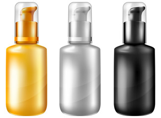 Cosmetic bottle with dispenser pump. Vector illustration.