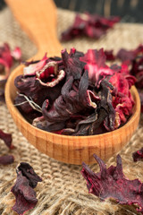 Hibiscus tea in spoon