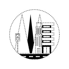 road with city buildings