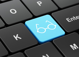 Science concept: computer keyboard with Glasses icon on enter button background, 3D rendering