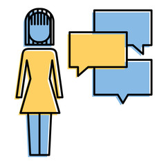 pictogram woman standing with speech bubbles communication vector illstration