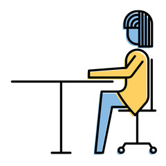 businesswoman sitting in chair with desk side view vector illustration