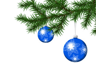 Pine Branch With Blue Christmas Balls