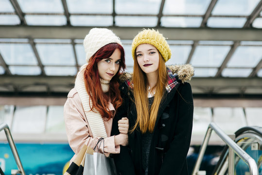 Pretty young women in mall