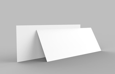 Mock up template blank empty gift voucher card on the grey background. For graphic design or presentation, 3D rendering illustration.