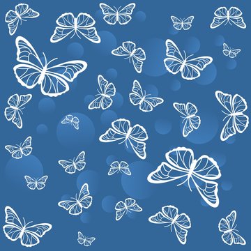 White butterflies on a blue background