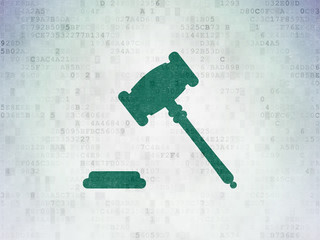 Law concept: Painted green Gavel icon on Digital Data Paper background