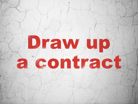 Law concept: Red Draw up A contract on textured concrete wall background