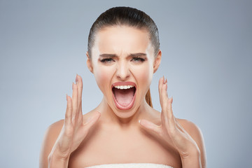 Beauty portrait of shouting woman