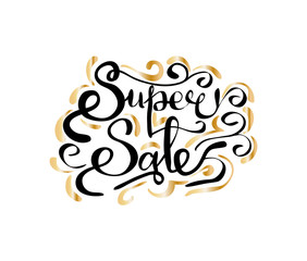 Super Sale Inscription with Golden Curved Elements
