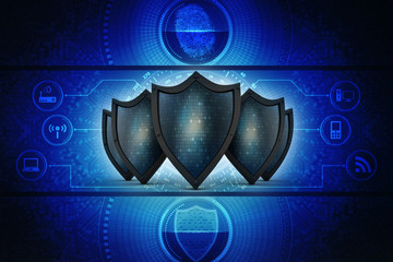 Fototapeta premium 3d illustration Security concept - shield on digital code background