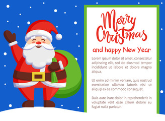 Santa Claus and Bag with Gifts Vector Illustration