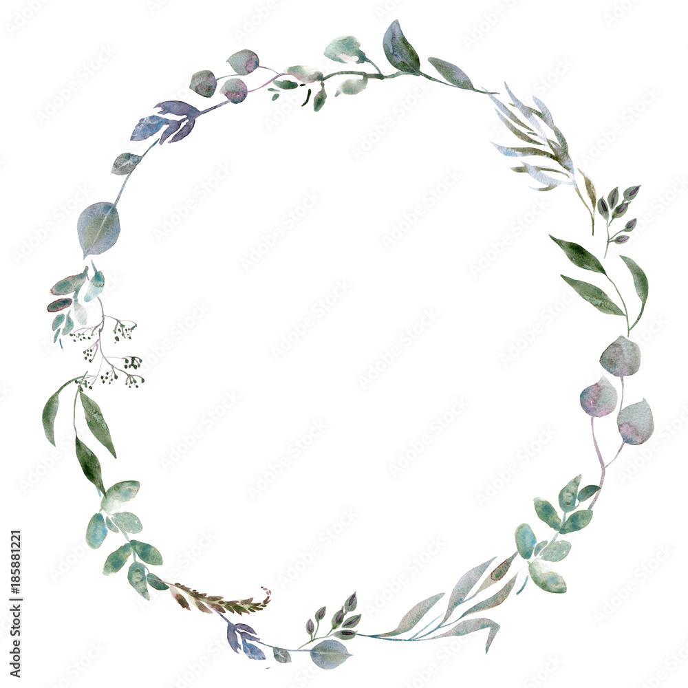 Wall mural wedding frame wreath green and purple flowers ornament