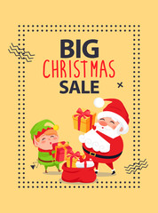 Big Christmas Sale Poster with Santa Claus and Elf