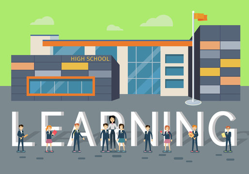 Learning in Upper School Flat Style Vector Concept