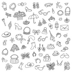 The vector set of female accessories. Stock vector template, easy to use.