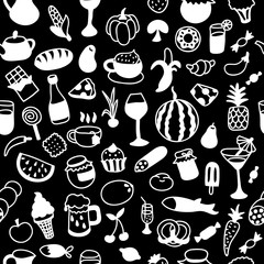 Pattern with icons of different types of cookware. Can be used for textile, website background, book cover, packaging.